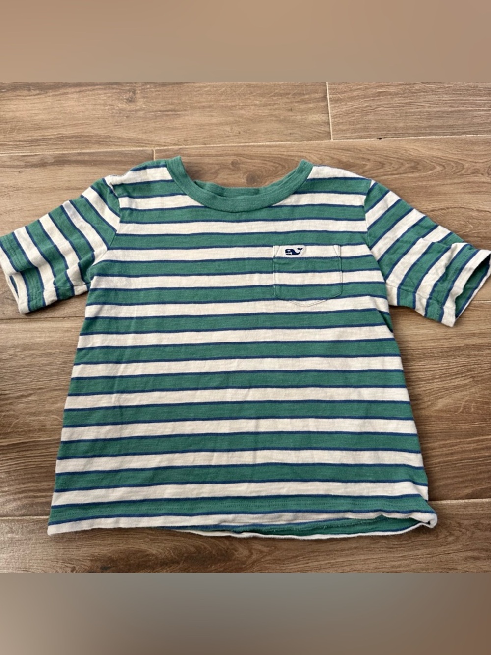 Vineyard Vines Kids Blue, Green & White Striped Pocket Tee